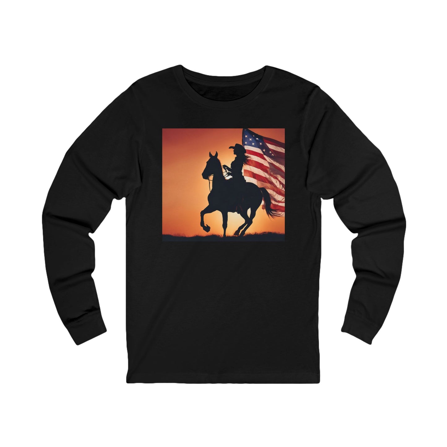 Patriotic Cowgirl Long Sleeve Shirt - American Flag Design