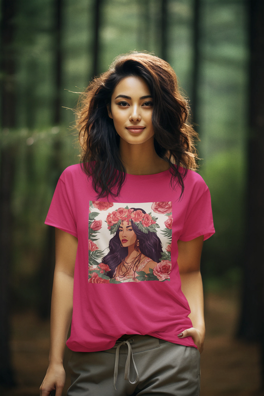 Floral Goddess T-Shirt | Unisex Jersey Tee with Rose Design