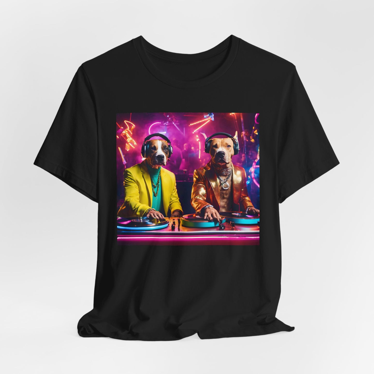 Colorful DJ Dawg - Festival - Unisex Tee - Fun Graphic Short Sleeve Shirt for Pet Lovers