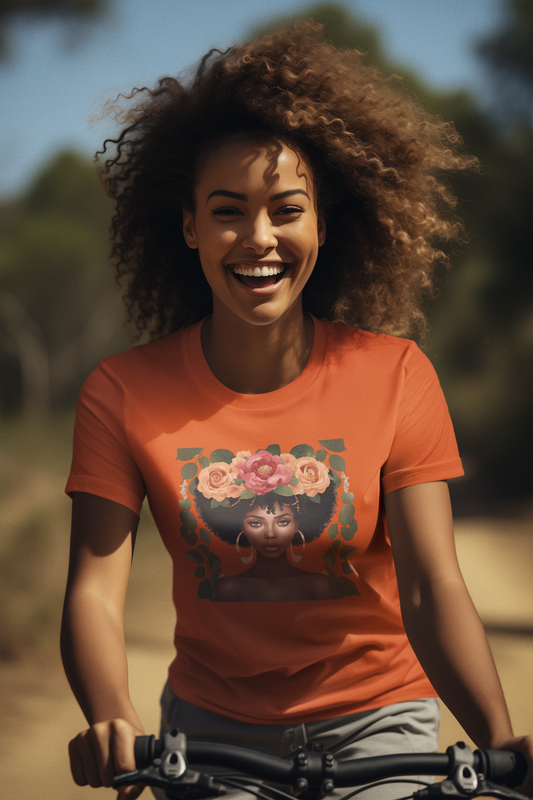 Floral Afro Woman Tee - Stylish Unisex Jersey Short Sleeve T-Shirt for Nature Lovers