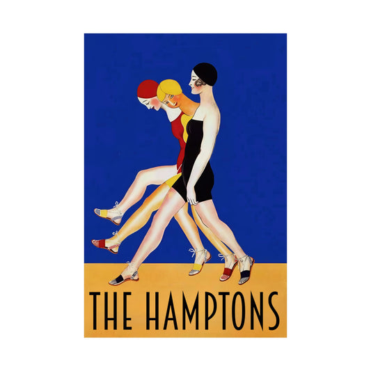 Art Deco Hamptons Poster Print, Vintage Wall Art, Ready for Framing, Retro Art