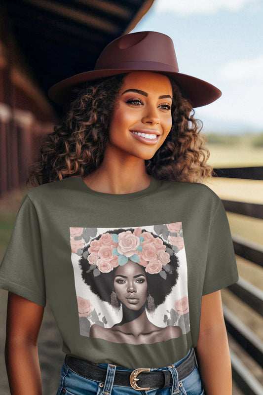 Floral Afro Goddess Tee - Unisex Jersey Shirt with Beautiful Floral Design