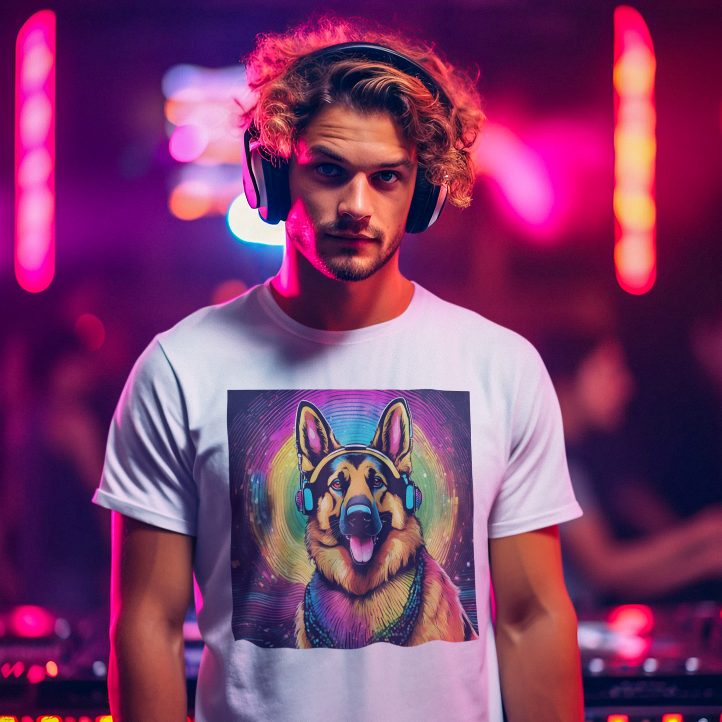Colorful DJ Dawg - Festival -GSD Dog Lover Unisex Tee - Music Vibe Graphic T-Shirt