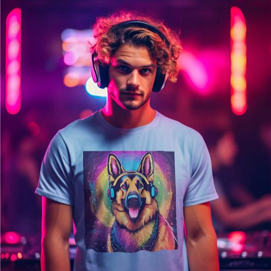 Colorful DJ Dawg - Festival -GSD Dog Lover Unisex Tee - Music Vibe Graphic T-Shirt
