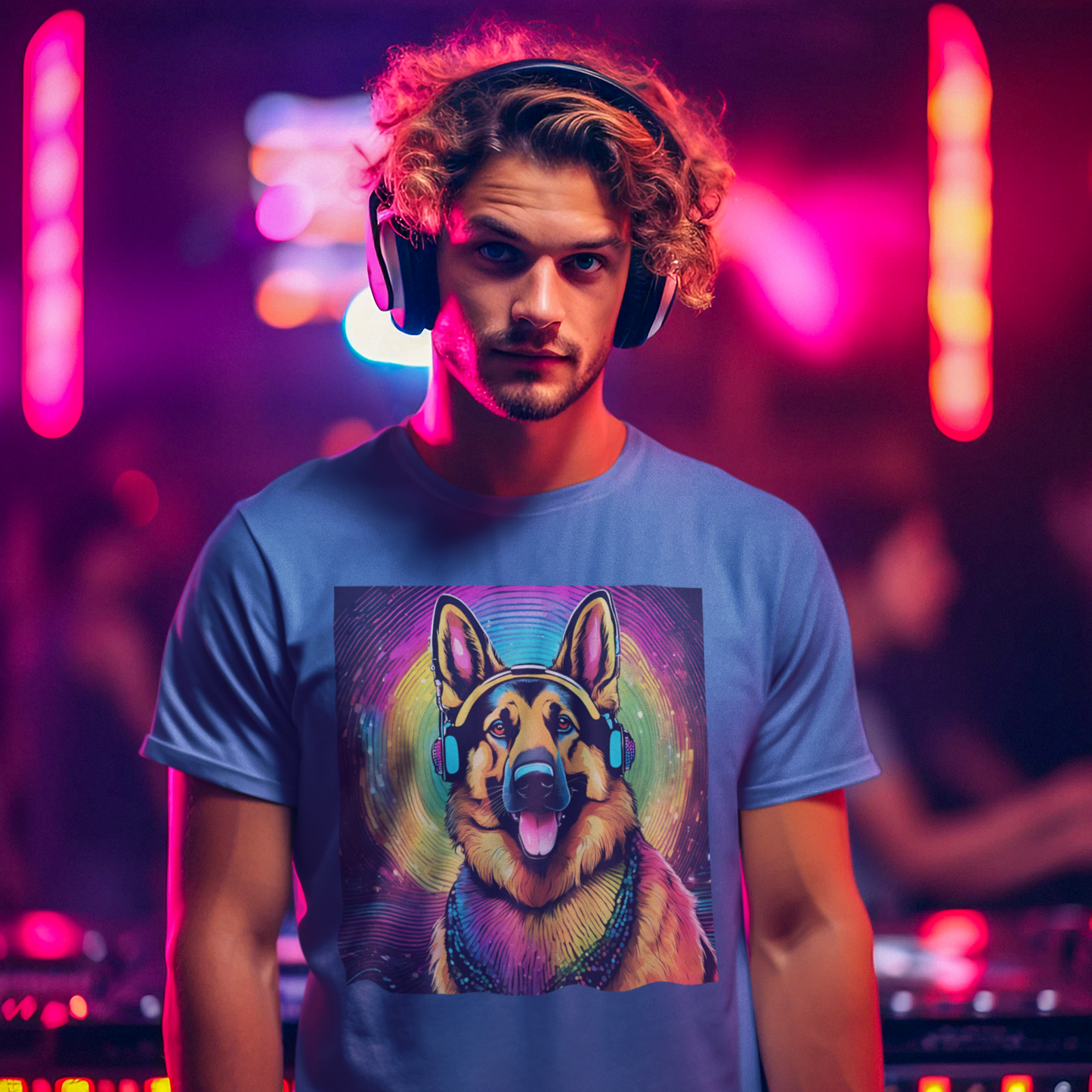 Colorful DJ Dawg - Festival -GSD Dog Lover Unisex Tee - Music Vibe Graphic T-Shirt