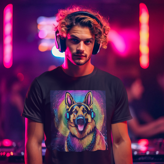 Colorful DJ Dawg - Festival -GSD Dog Lover Unisex Tee - Music Vibe Graphic T-Shirt