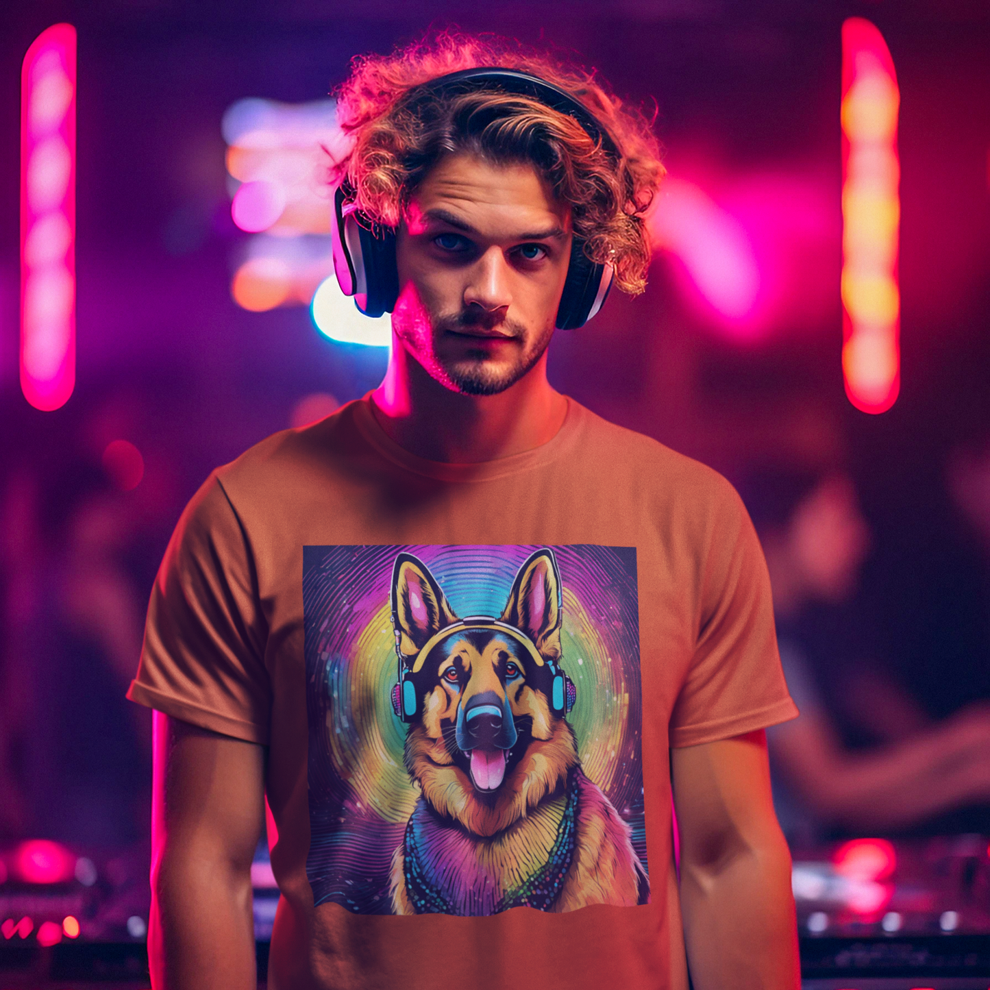 Colorful DJ Dawg - Festival -GSD Dog Lover Unisex Tee - Music Vibe Graphic T-Shirt