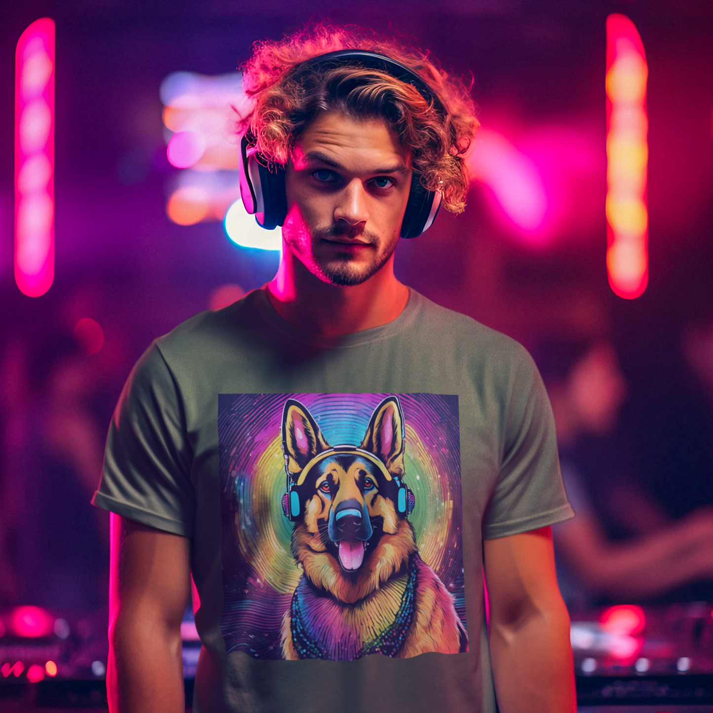 Colorful DJ Dawg - Festival -GSD Dog Lover Unisex Tee - Music Vibe Graphic T-Shirt