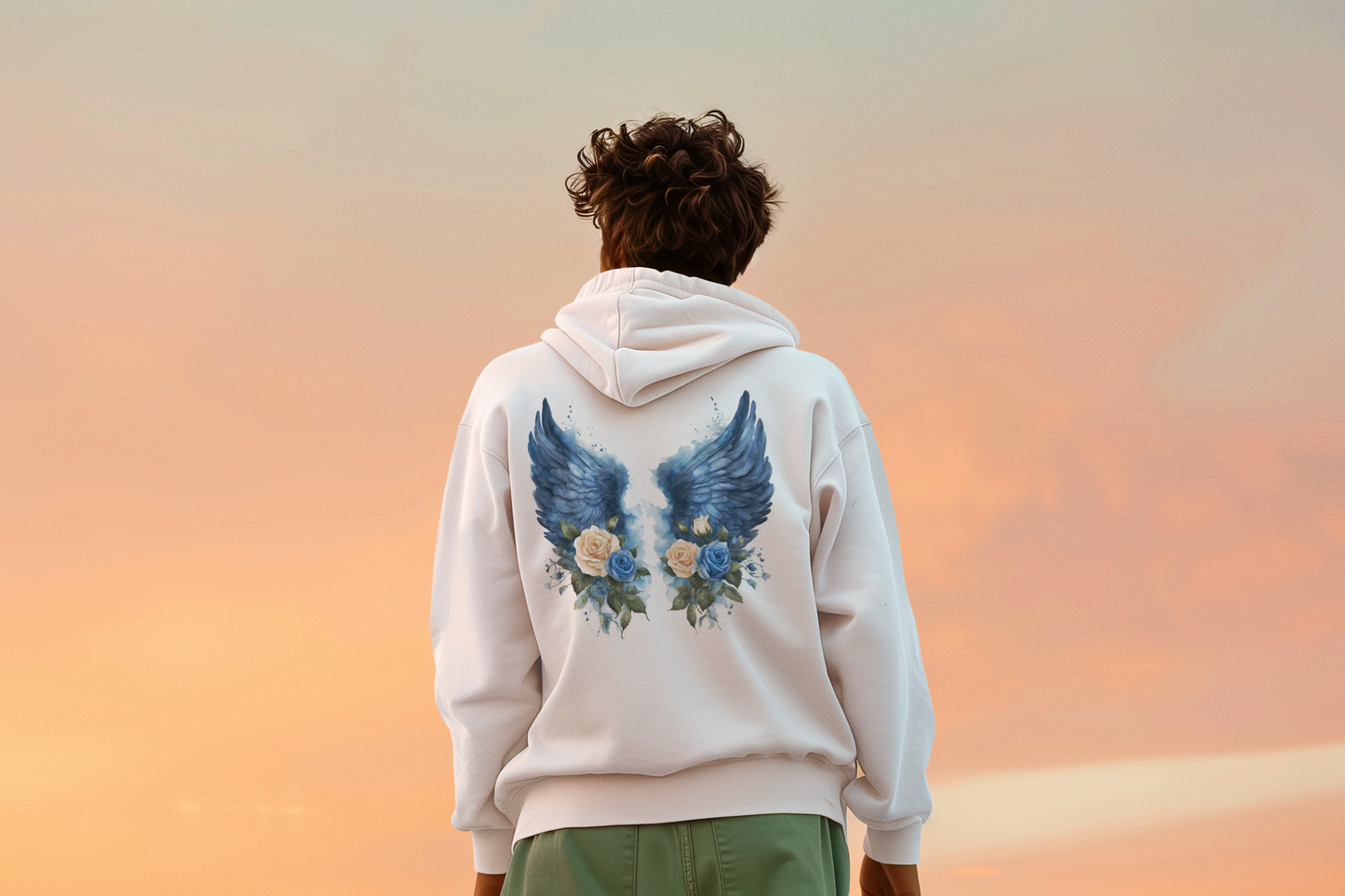 Angel Wings Floral Unisex Lightweight Hooded Sweatshirt