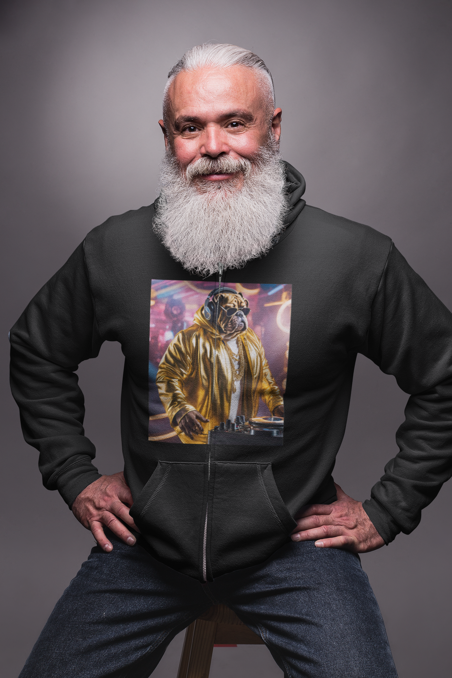 DJ Bulldog - Festival - Unisex Zip-Up Hoodie - Fun & Stylish Sweatshirt for Pet Lovers