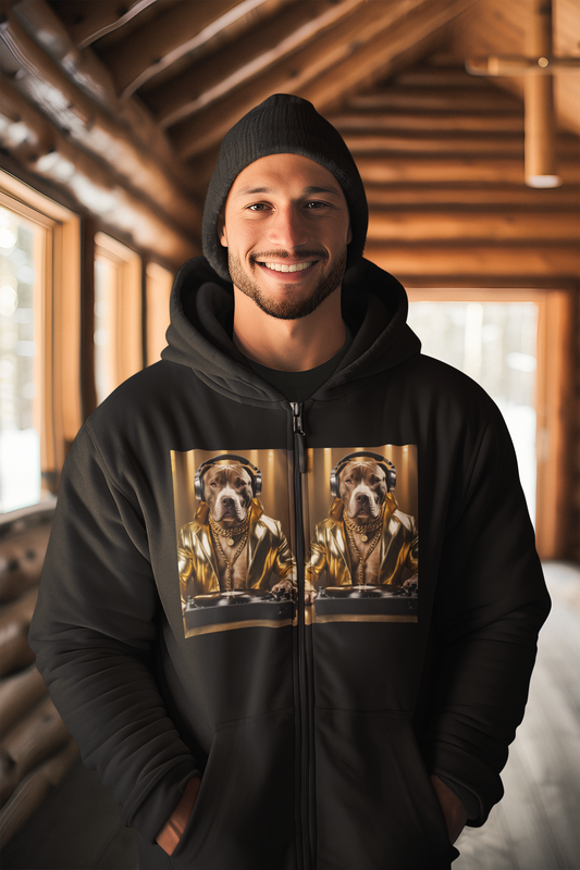 DJ Dawg - Festival - Full Zip Hooded Sweatshirt - Funky Animal Hoodie for Music Lovers