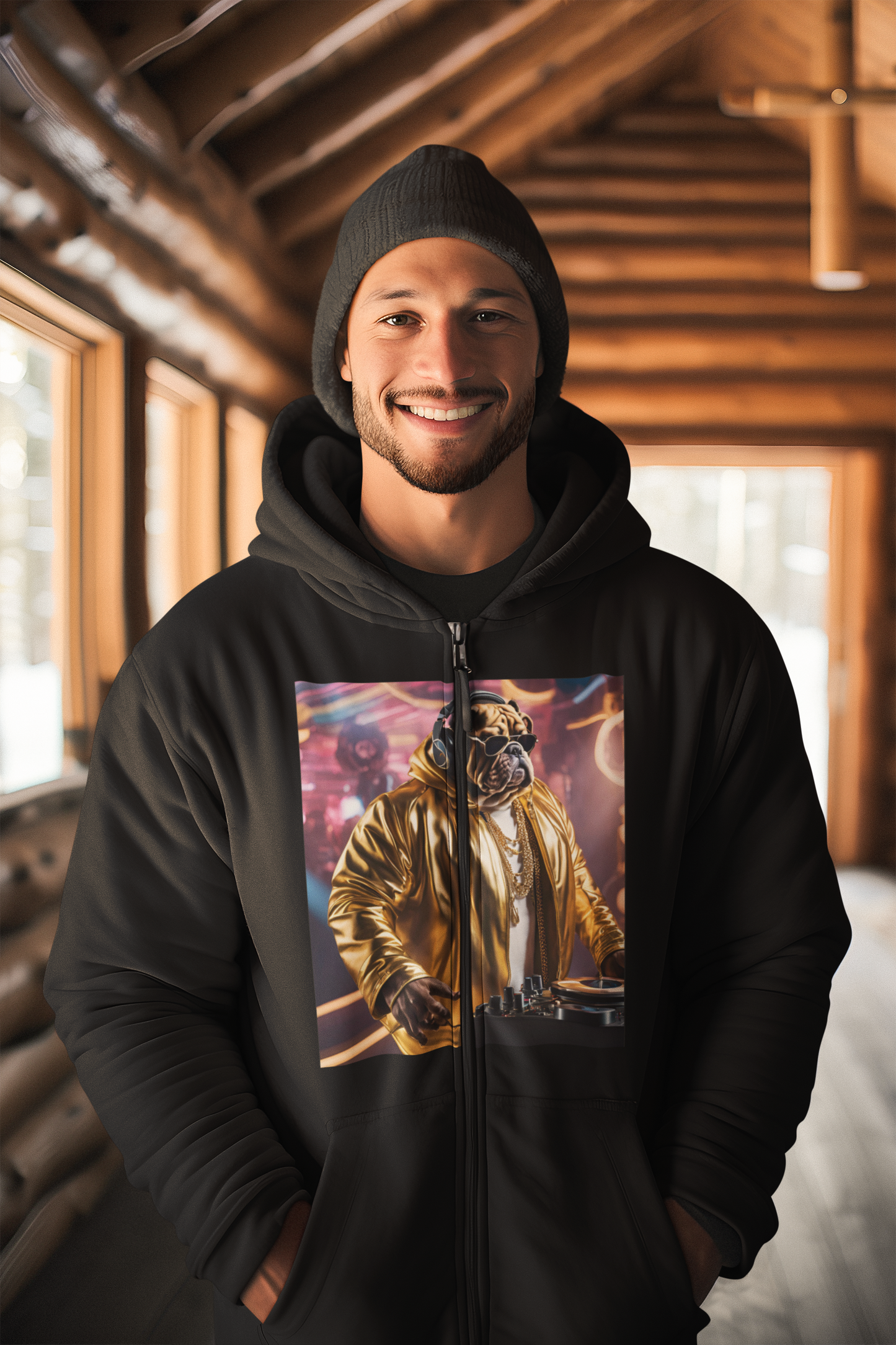 DJ Bulldog - Festival - Unisex Zip-Up Hoodie - Fun & Stylish Sweatshirt for Pet Lovers