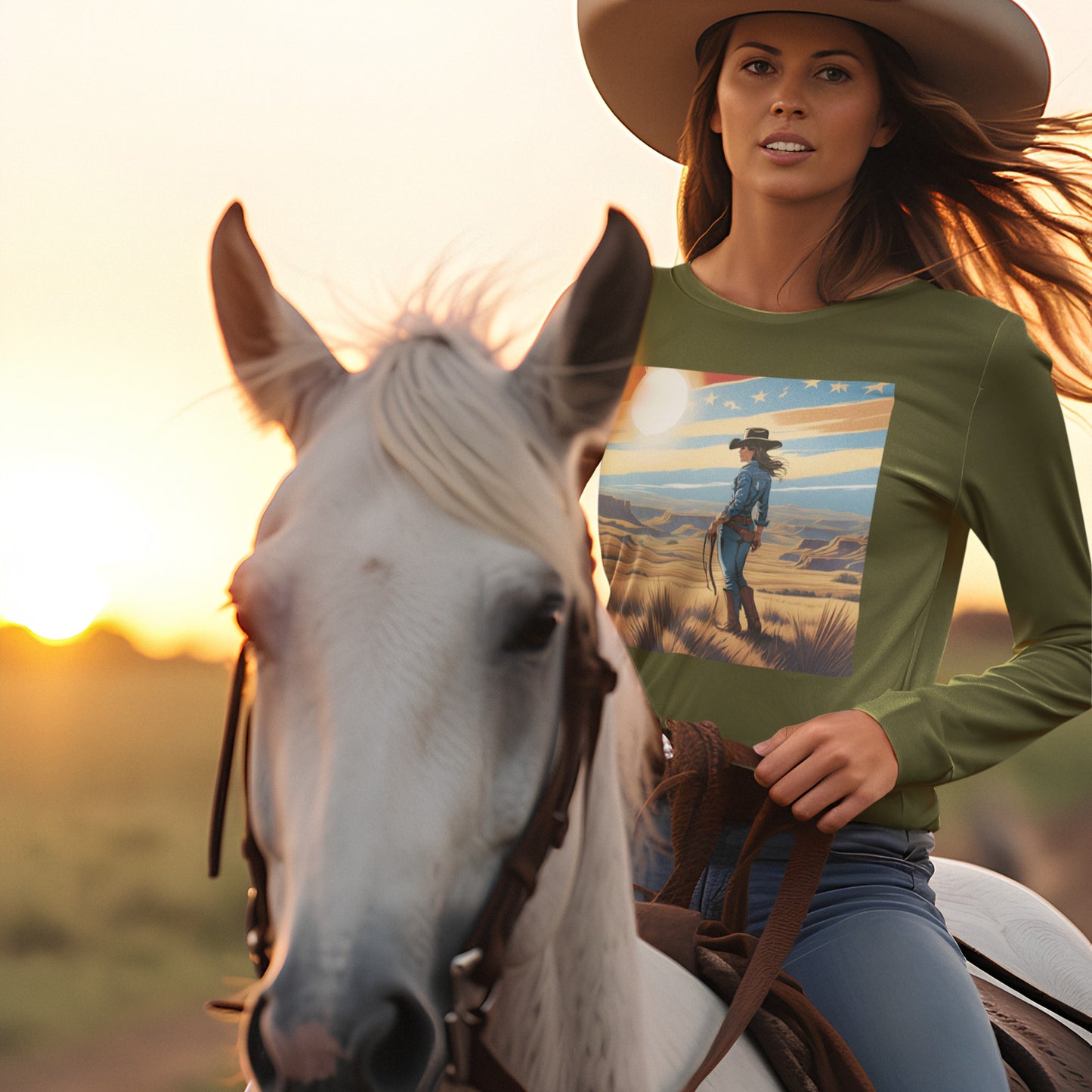 Western Cowgirl Long Sleeve Tee - Rustic Outdoor Style for Adventurers