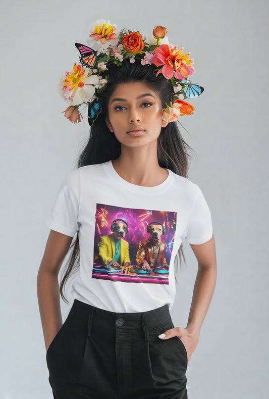 Colorful DJ Dawg - Festival - Unisex Tee - Fun Graphic Short Sleeve Shirt for Pet Lovers